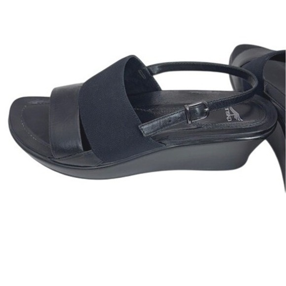 Dansko Black Leather Elastic Slingback Wedge Sandals Womens 39 resort travel - Picture 6 of 11